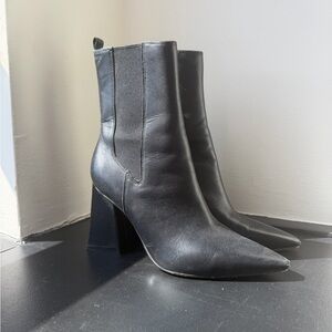 Marc Fisher Black Pointed Block Heel Ankle Boots